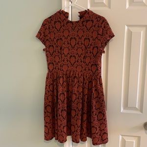 Rust High Neck Damask Dress